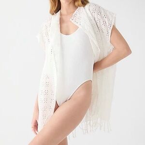 J. Crew Linen Blend Eyelet Beach Poncho Cover Up Swim White Women's Medium Large